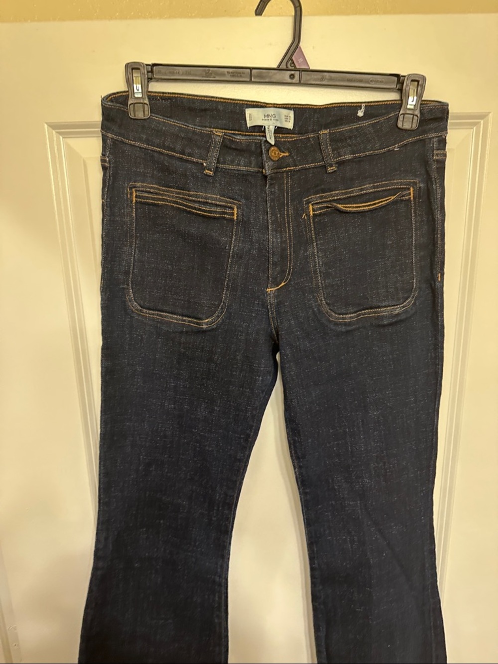 MNG by Mango Women’s Dark Blue Denim Jeans with Front Patch Pockets- size 10